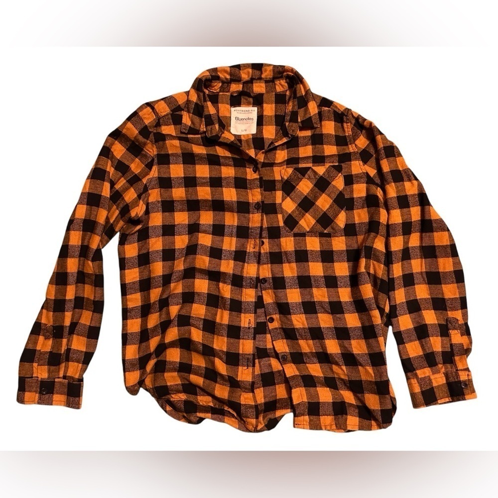 Yellow and Black Plaid Flannel Shirt ladies Large